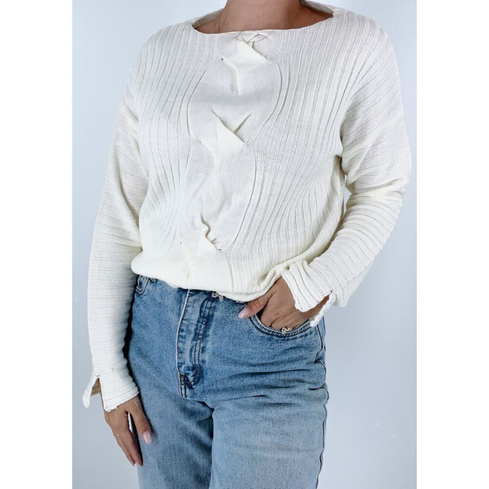 NWT Seo NY Cream Cable Knit Sweater Size Small